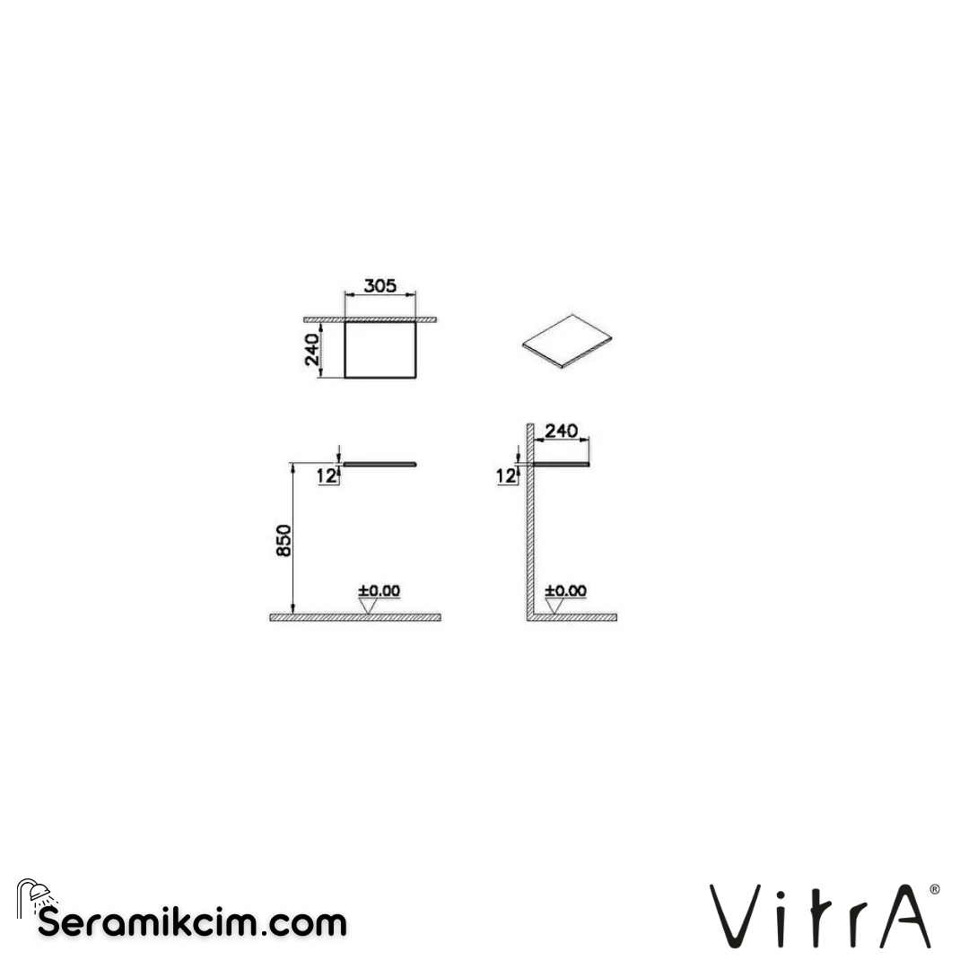 VitrA Origin Üst Tezgah 30 cm, neolith armatür deliksiz, sifon deliksiz, calacatta silk 66979 - 66979