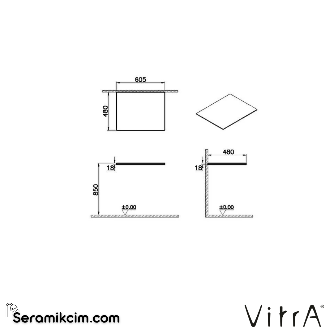VitrA Origin Üst Tezgah 60 cm, neolith armatür deliksiz, sifon deliksiz, calacatta silk 65759 - 65759