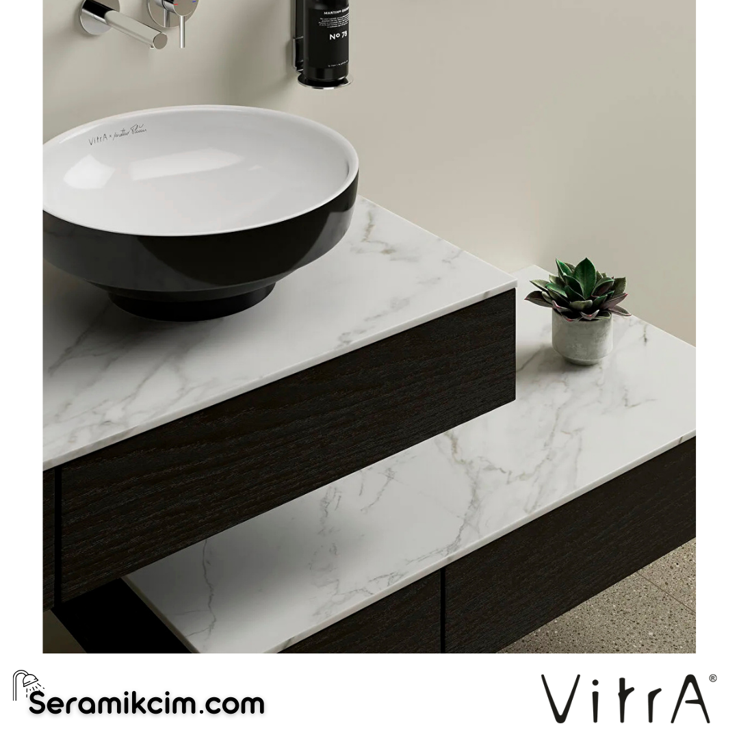 VitrA Origin Üst Tezgah 90 cm, neolith armatür deliksiz, sifon deliksiz, calacatta silk 65762 - 65762