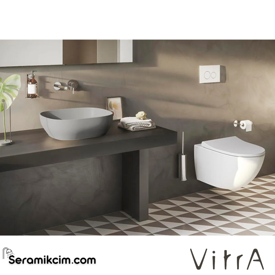 VitrA Outline Çanak Lavabo Dikdörtgen, 45x41 cm Armatür Deliksiz, Su Taşma Deliksiz, Clean, Mat Taş Gri - 5994B476-0016