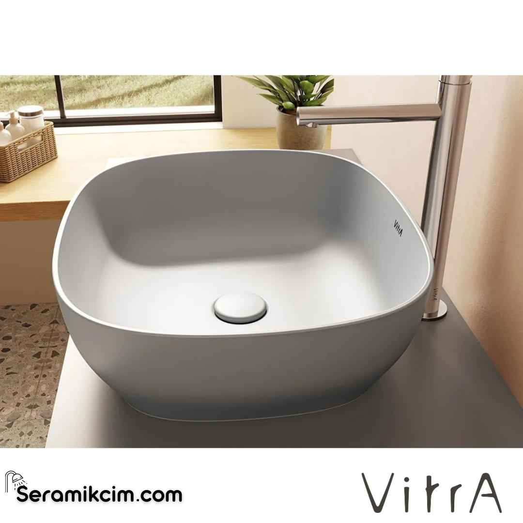 VitrA Outline Çanak Lavabo Dikdörtgen, 45x41 cm Armatür Deliksiz, Su Taşma Deliksiz, Clean, Mat Taş Gri - 5994B476-0016