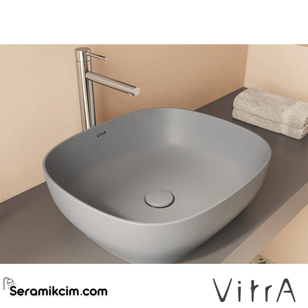 VitrA Outline Çanak Lavabo Dikdörtgen, 45x41 cm Armatür Deliksiz, Su Taşma Deliksiz, Clean, Mat Taş Gri - 5994B476-0016