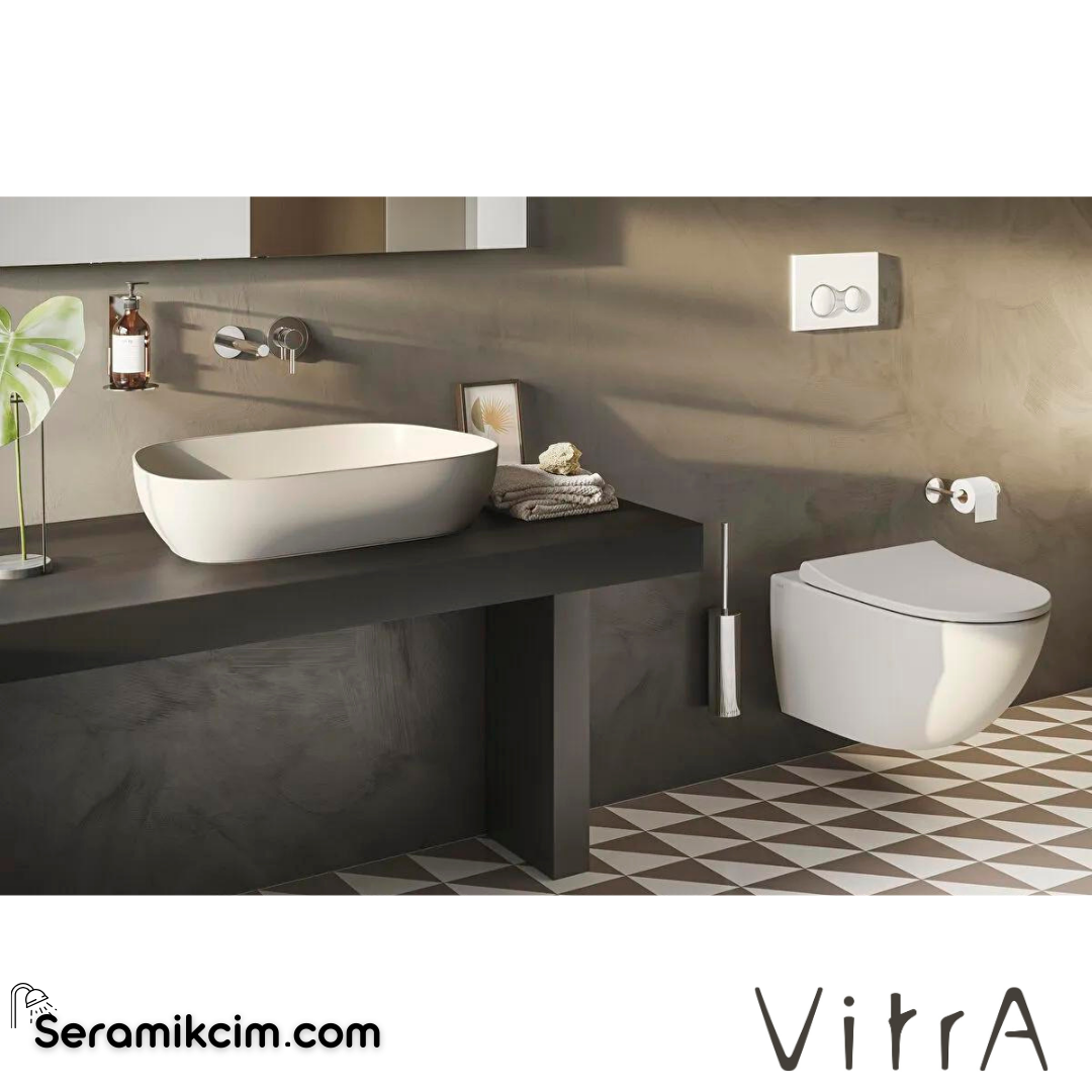 VitrA Outline Çanak Lavabo Tv Şekilli, 60x41 cm Armatür Deliksiz, Su Taşma Deliksiz, Clean, Mat Bej - 5993B420-0016