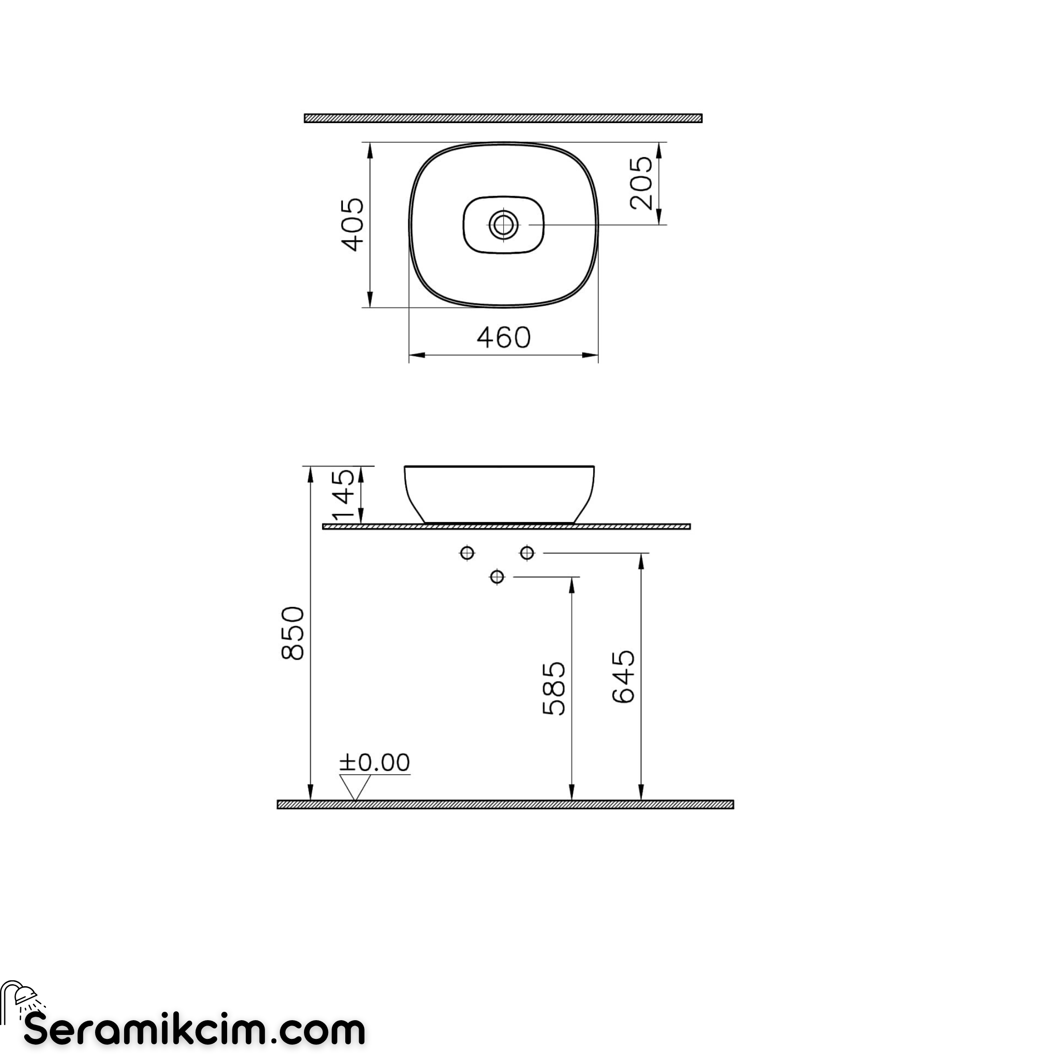 VitrA Outline Çanak Lavabo,Dikdörtgen, 46x41 cm,Armatür Deliksiz, Su Taşma Deliksiz, Clean, Mat Kum Beji