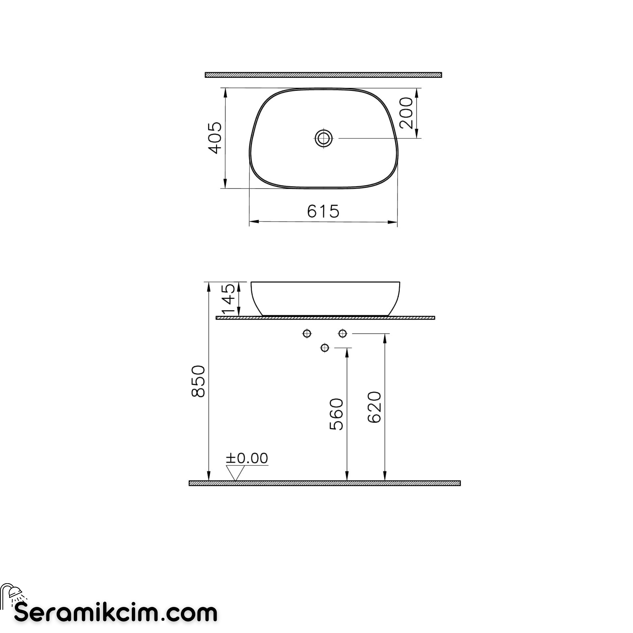 VitrA Outline Çanak Lavabo,TV Shape, 62x41 cm,Armatür Deliksiz, Su Taşma Deliksiz, Clean, Mat Kum Beji