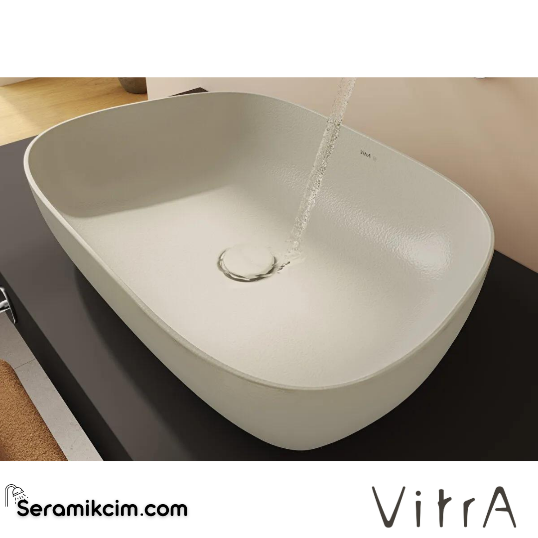 VitrA Outline Recycled Çanak Lavabo Tv Şekilli, 63x42 cm Armatür Deliksiz, Su Taşma Deliksiz, Mat Bej - 7993B066-0016
