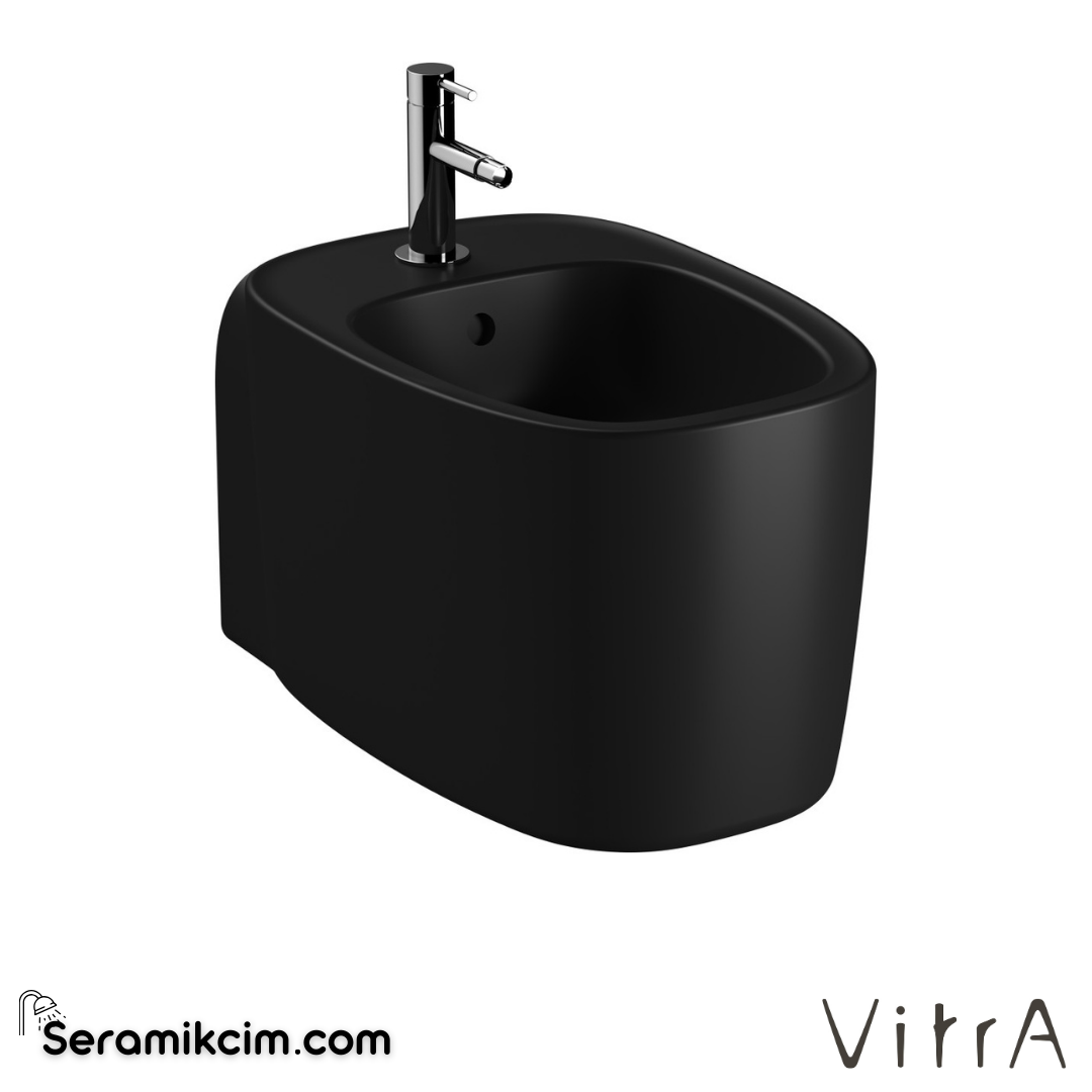 VitrA Plural Asma Bide Gizli Montajlı, 55 cm Tek Armatür Delikli, Su Taşma Delikli, Yanlardan Deliksiz, Clean, Mat Siyah - 7831B483-0288