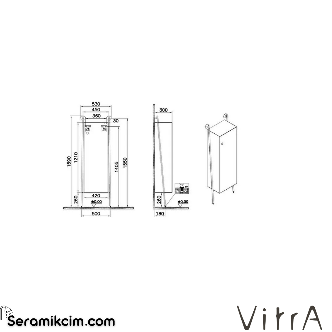 VitrA Plural Boy Dolabı 50 cm bir kapaklı mat soft bej sağ 80483