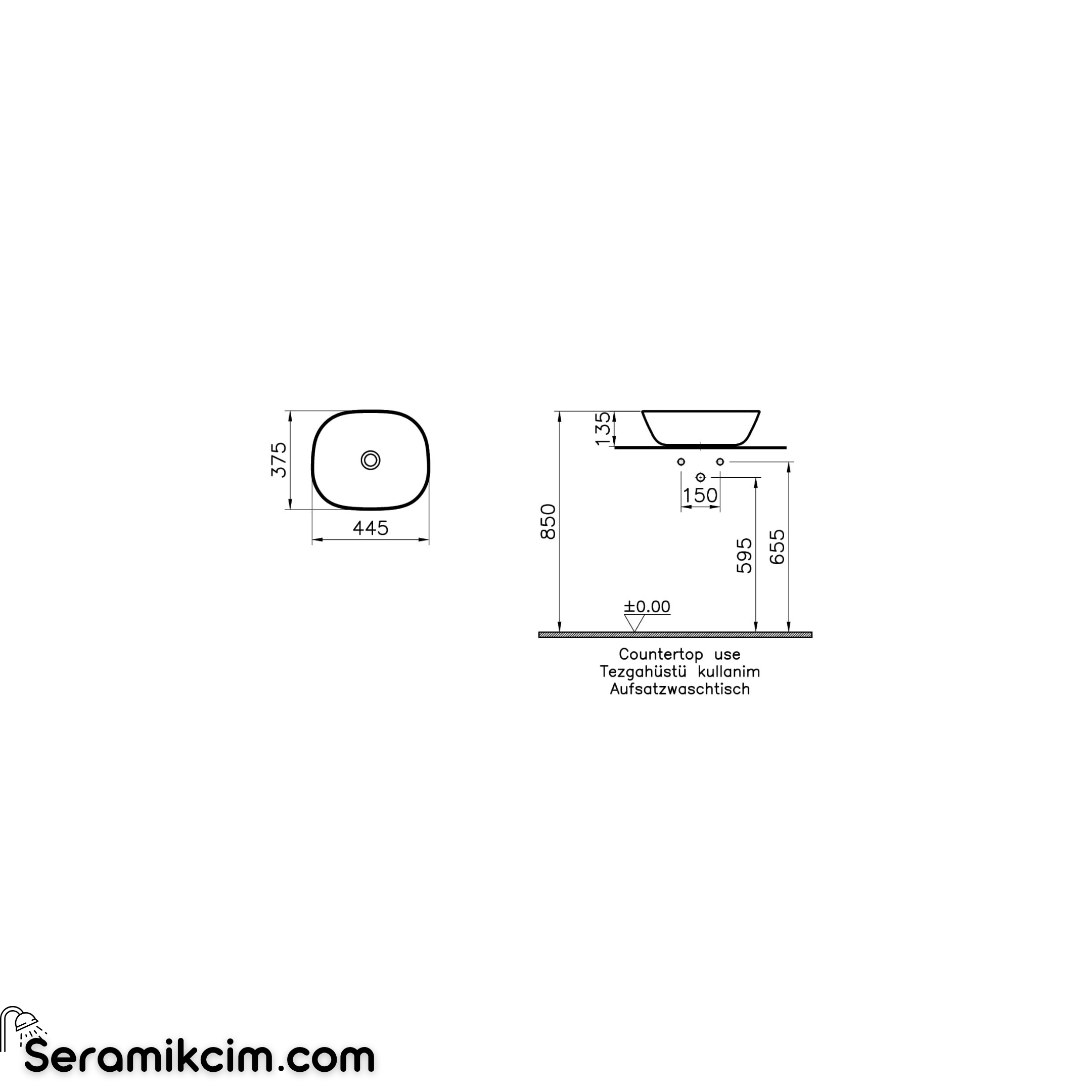 VitrA Plural Çanak Lavabo,Oval, Kompakt, 45x38 cm,Armatür Deliksiz, Su Taşma Deliksiz, Clean, Mat Kum Beji