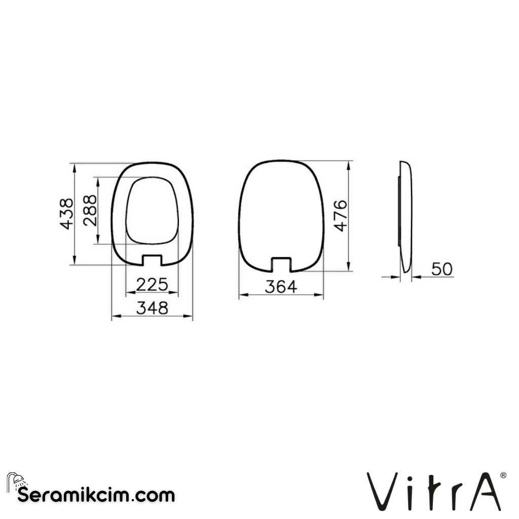 VitrA Plural Klozet Kapağı Duroplast, Üstten Sıkmalı Yavaş Kapanır, Kolay Sök-Tak, Metal Menteşeli, Mat Beyaz 126-401-009 - 126-401-009