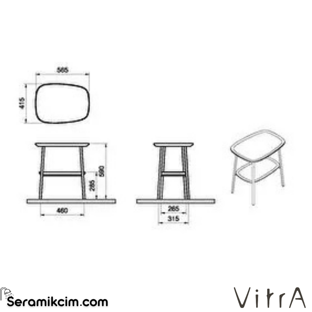 VitrA Plural Yan Ünite 55cm Mat Beyaz Seramik, Koyu Meşe 64065