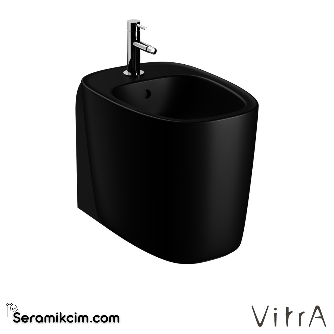 VitrA Plural Yerden Bide Duvara Tam Dayalı, 55 cm Tek Armatür Delikli, Su Taşma Delikli, Yanlardan Deliksiz, Clean, Mat Siyah - 7816B483-0288