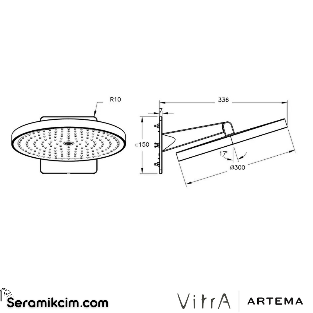 VitrA Prime Round Duş Başlığı 2 Fonksiyonlu 300 Ø Krom A45922
