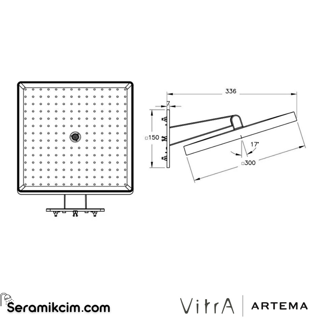 VitrA Prime Square Duş Başlığı 2 Fonksiyonlu 300mm Krom A45923