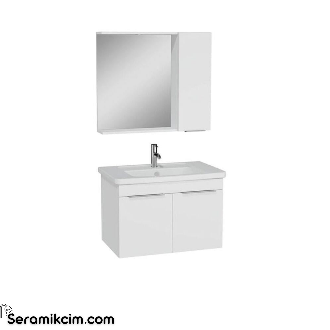 Vitra Quadrum Banyo Dolabı Seti, 80 cm, Kapaklı, (Dolaplı Ayna Dahil), Parlak Beyaz 69619