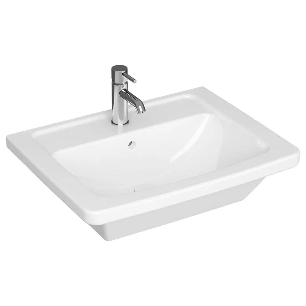 VitrA Quadrum Etajerli Lavabo 65x49 cm Tek Armatür Delikli, Su Taşma Delikli, Beyaz - 5245B003-0001