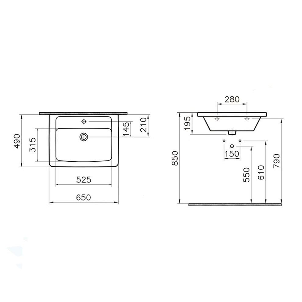 VitrA Quadrum Etajerli Lavabo 65x49 cm Tek Armatür Delikli, Su Taşma Delikli, Beyaz - 5245B003-0001