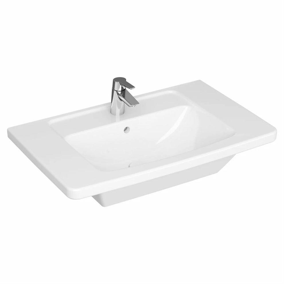 VitrA Quadrum Etajerli Lavabo 80x49 cm Tek Armatür Delikli, Su Taşma Delikli, Beyaz - 5246B003-0001