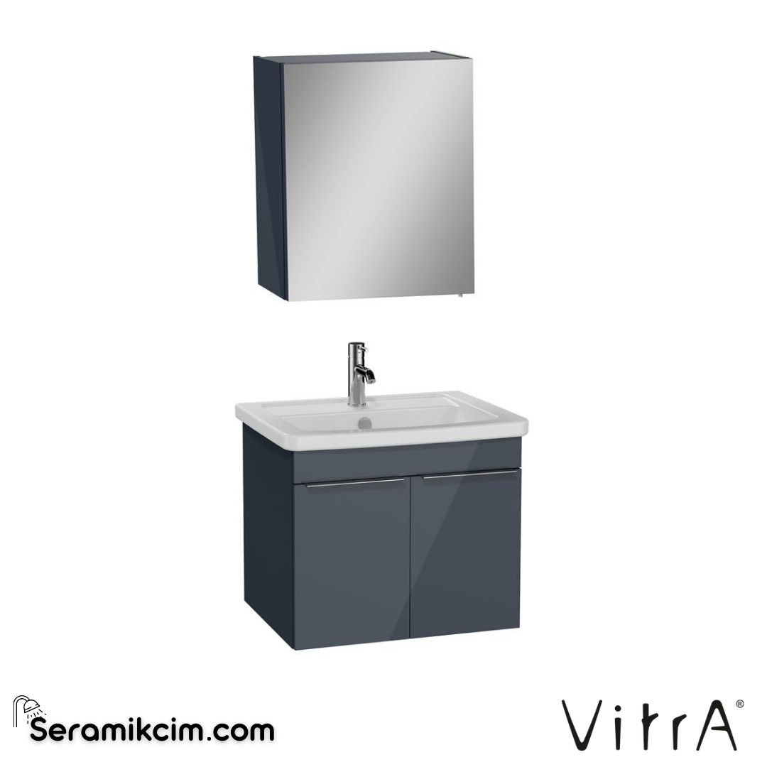 VitrA Quadrum SET, 65 cm LVD, kapaklı, Dolaplı ayna, parlak antrasit 69617 - 69617