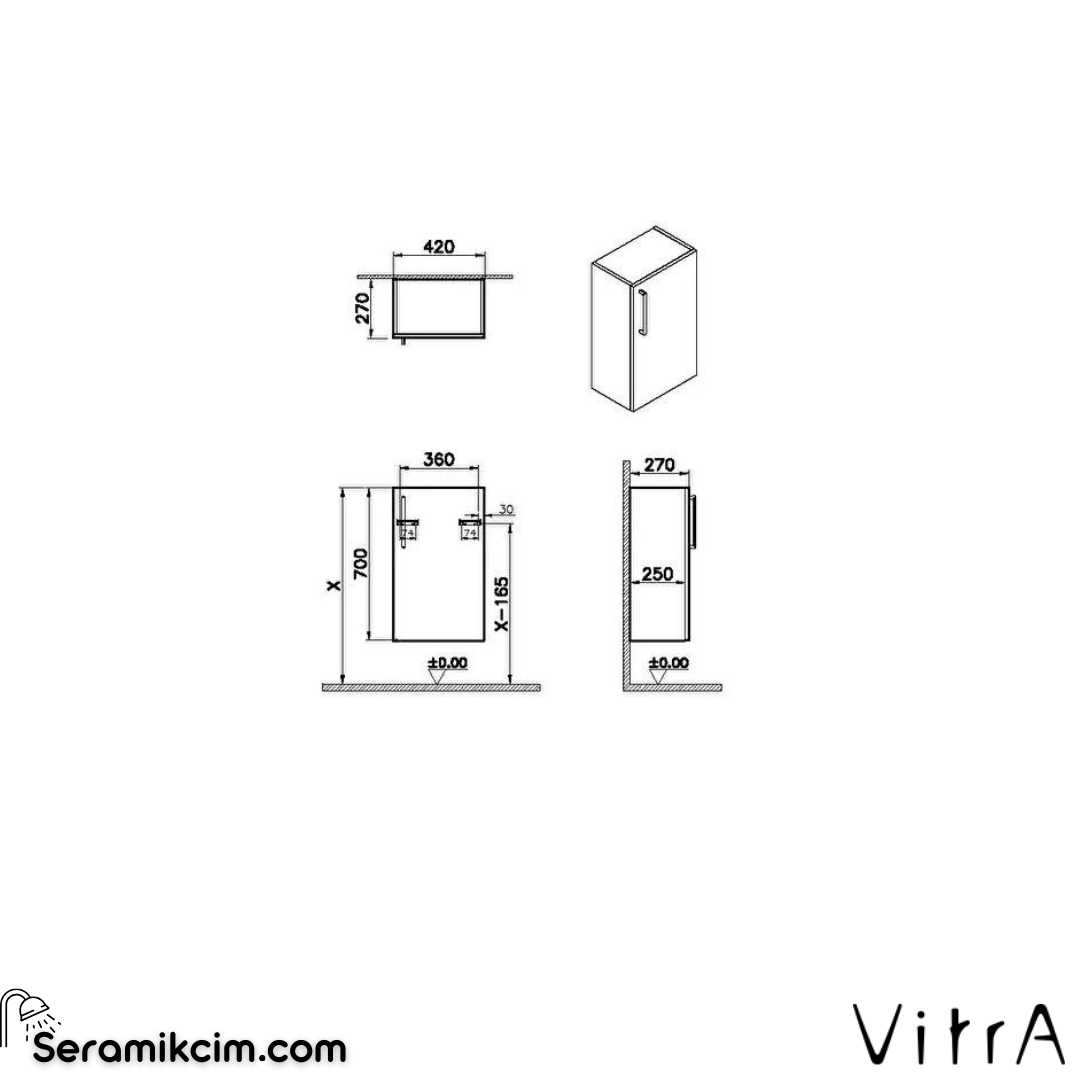 Vitra Root Alt Ünite, 40 Cm, Dar, Cordoba, Sağ