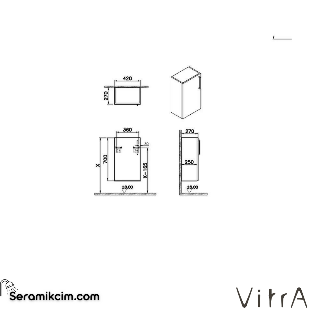 Vitra Root Alt Ünite, 40 Cm, Dar, Mat Lacivert, Sol