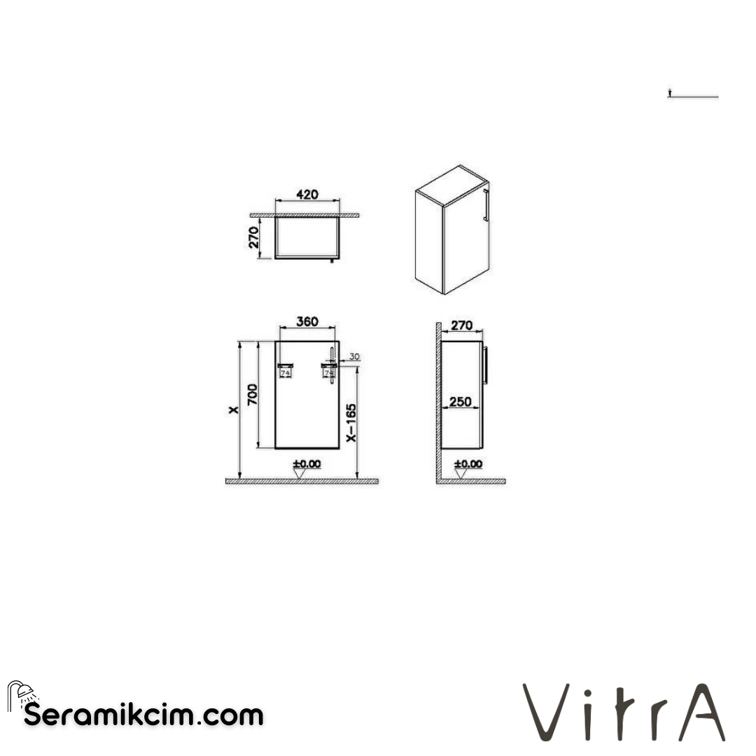 Vitra Root Alt Ünite, 40 Cm, Dar, Parlak İnci Grisi, Sol - 66221