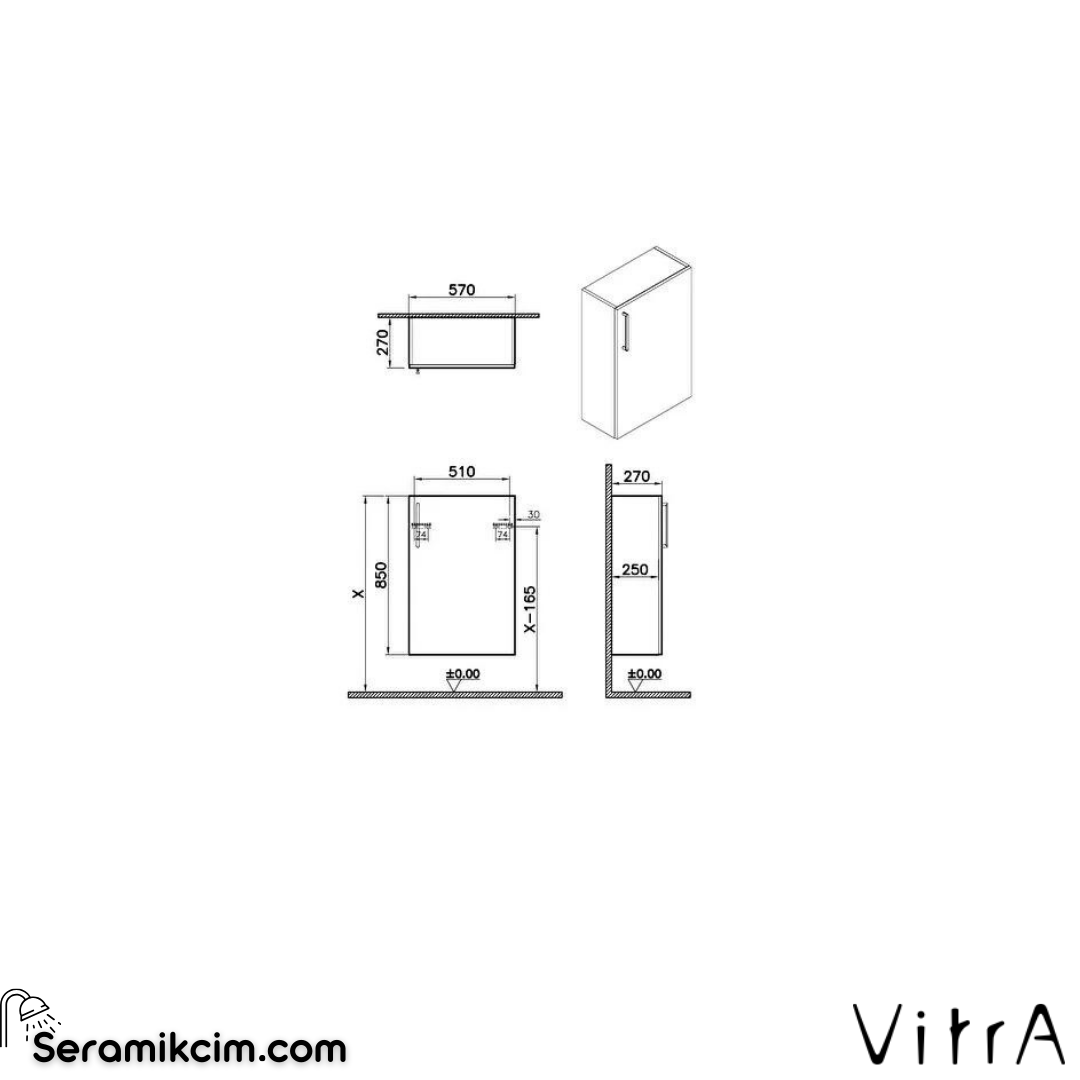 Vitra Root Alt Ünite, 55 Cm, Dar, Mat Fırtına Gri, Sağ