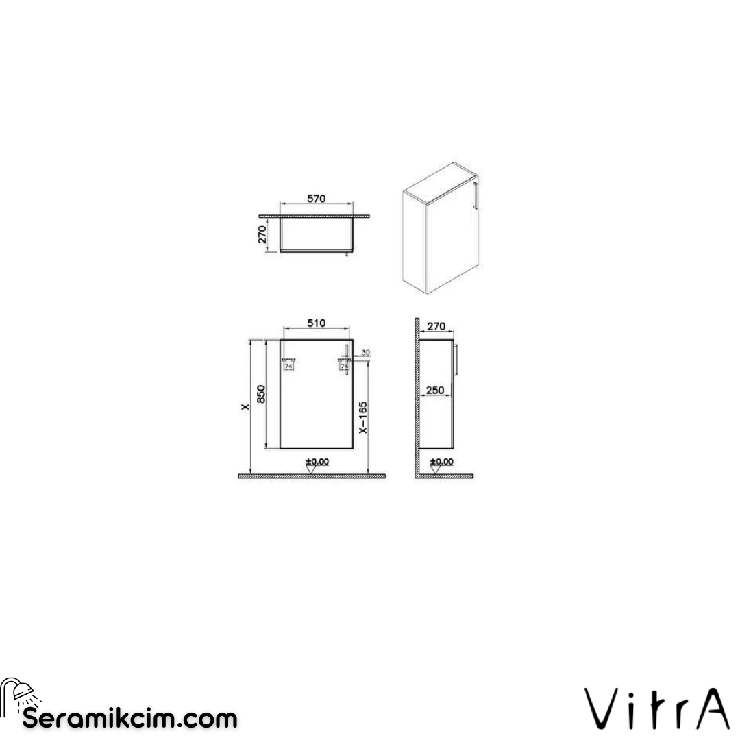 Vitra Root Alt Ünite, 55 Cm, Dar, Parlak Beyaz, Sol