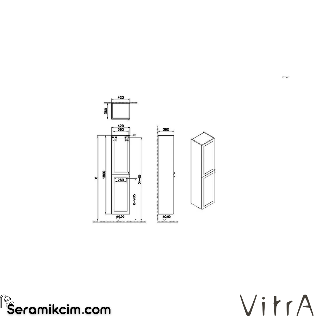 Vitra Root Classic Boy Dolabı, 40cm, Mat Beyaz 68510