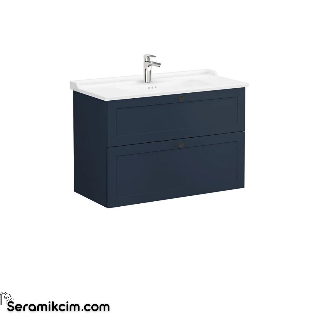 Vitra Root Classic Çift Çekmeceli Lavabo Dolabı, 100 cm, Mat Lacivert (Klasik Lavabo Dahil) 68895