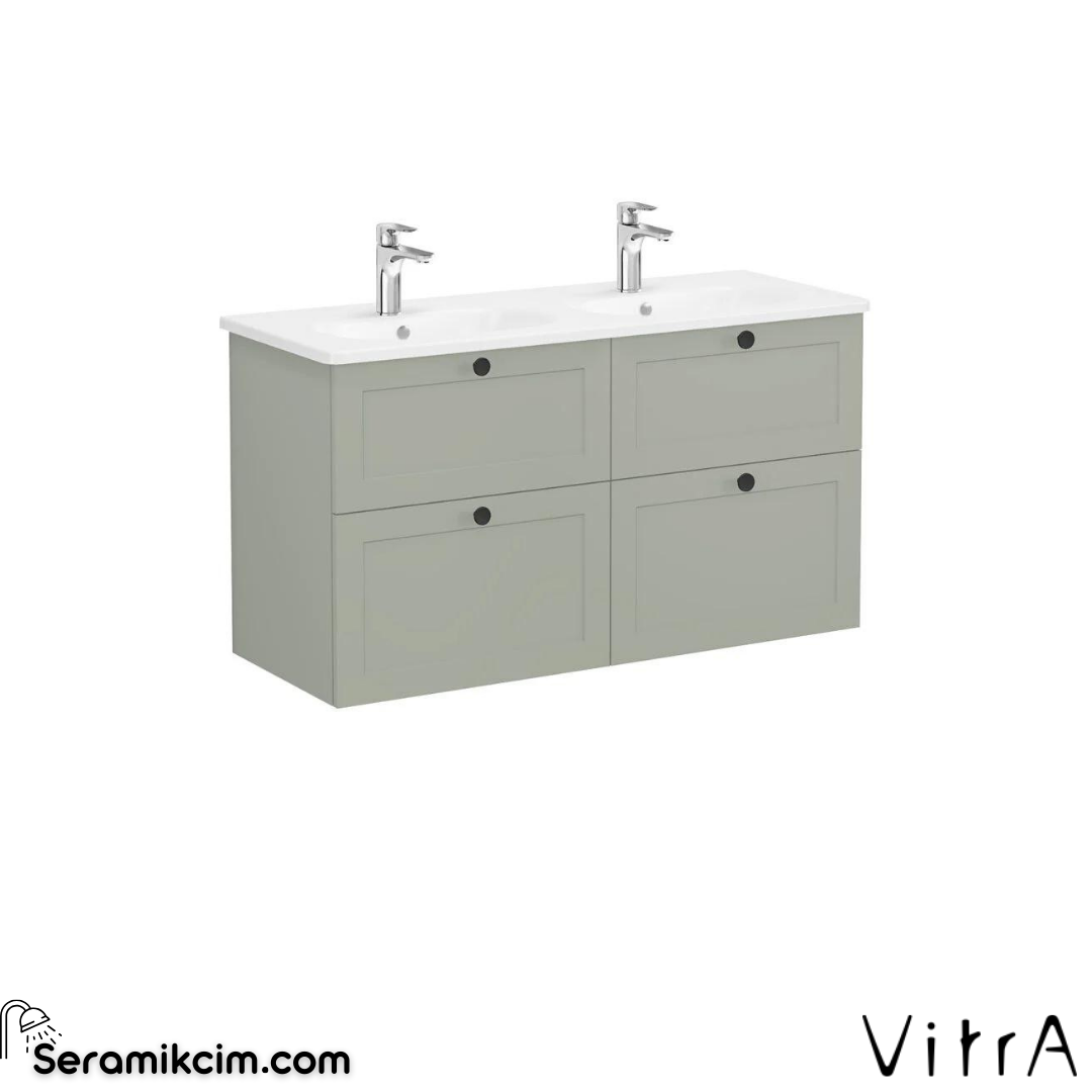 Vitra Root Classic Lavabo Dolabı, Dört Çekmeceli, 120 Cm, Mat Retro Yeşil, Yuvarlak Lavabolu