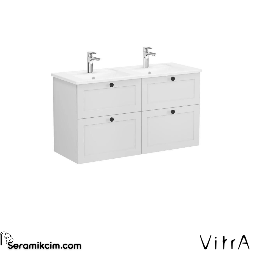 Vitra Root Classic Lavabo Dolabı, Dört Çekmeceli, 120 Cm, Mat Açık Gri, Köşeli Lavabolu