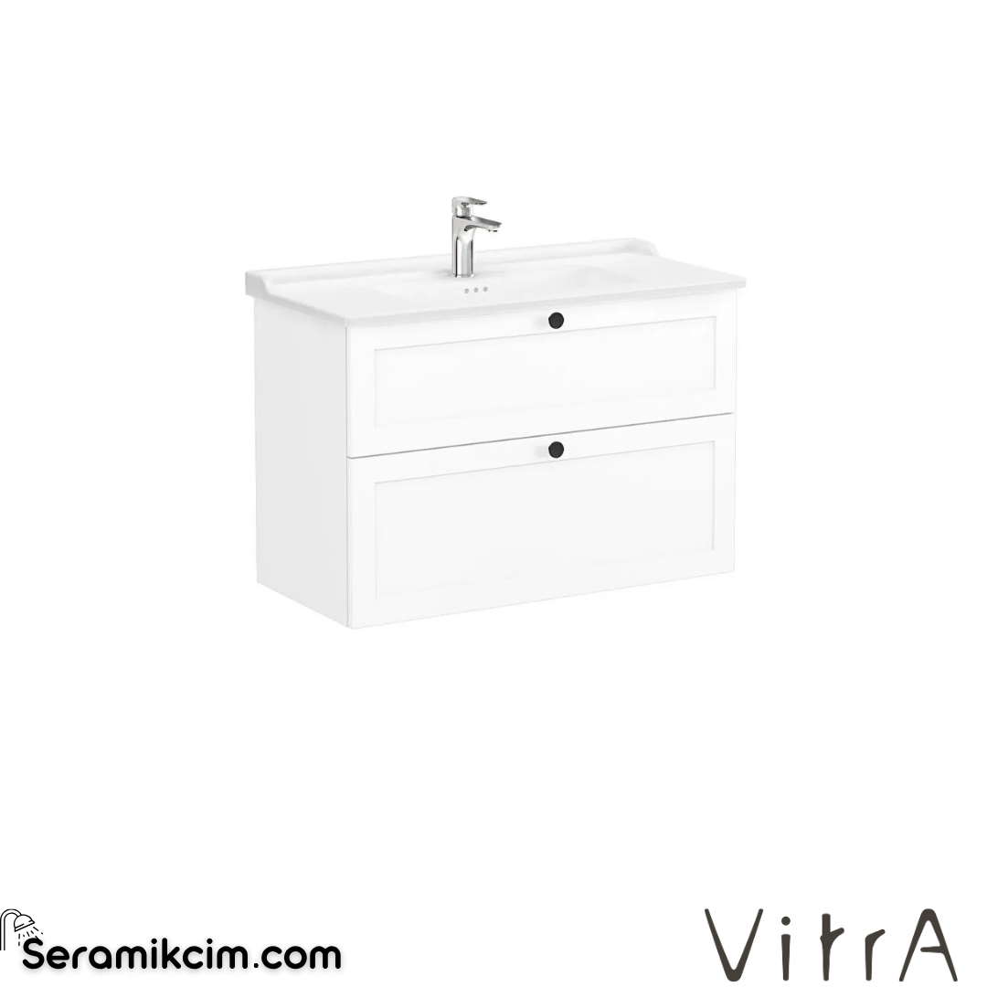 Vitra Root Classic Lavabo Dolabı, İki Çekmeceli, 100 Cm, Mat Beyaz, Klasik Lavabolu