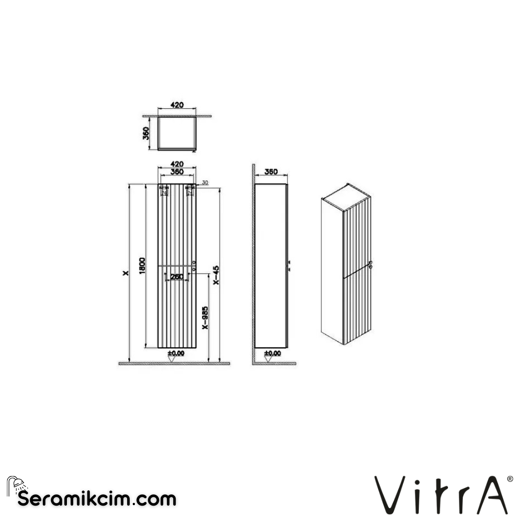Vitra Root Groove Boy Dolabı, 40 Cm, Mat Açık Gri - 69087