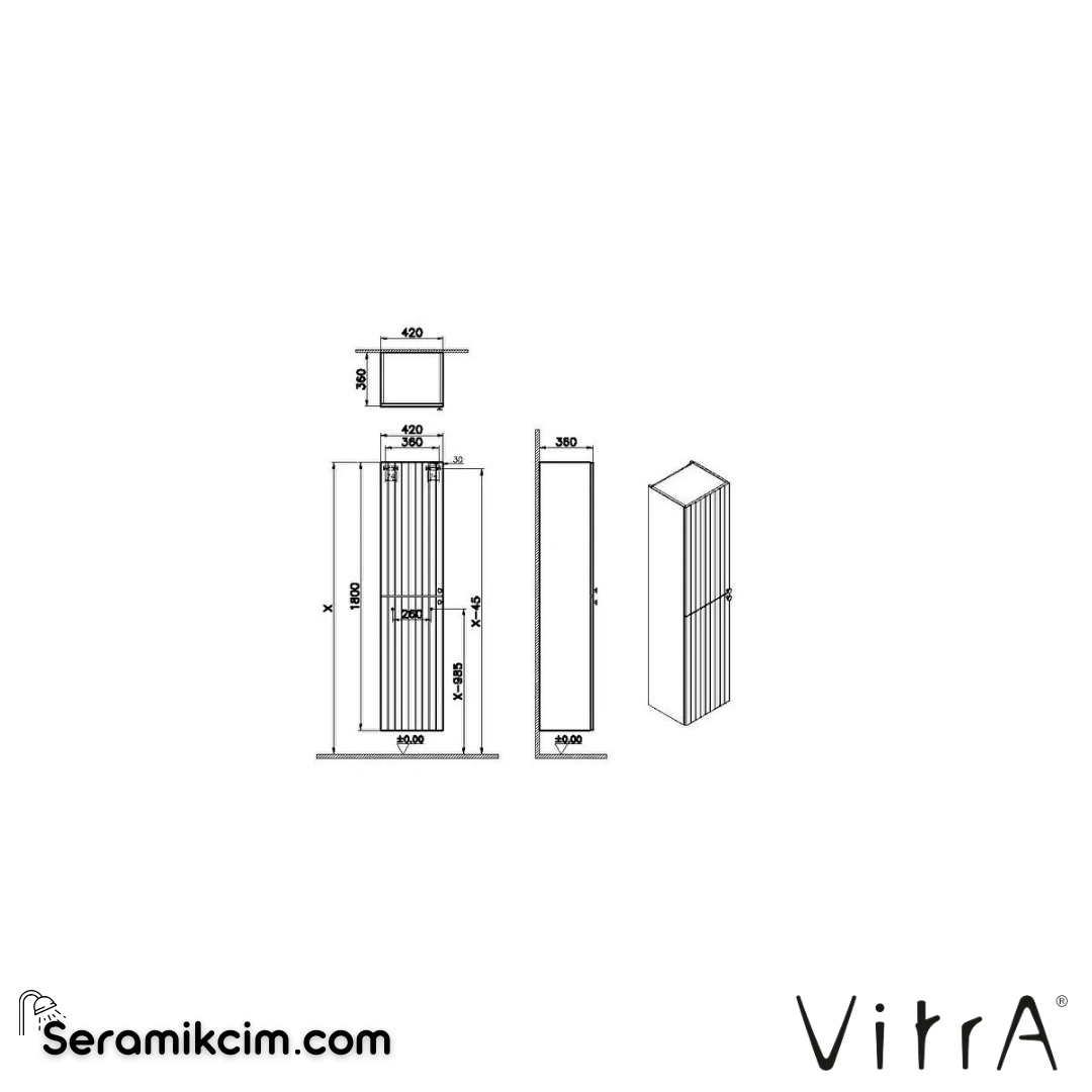 Vitra Root Groove Boy Dolabı, 40 Cm, Mat Gri - 69088