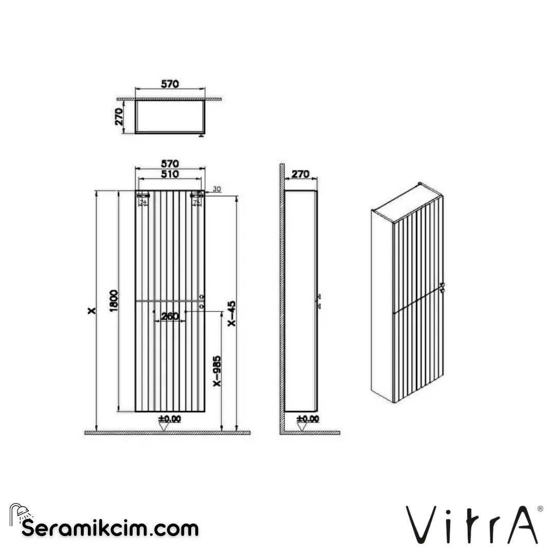 Vitra Root Groove Boy Dolabı, 55 Cm, Dar, Mat Beyaz - 69114