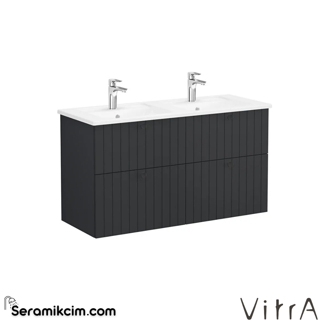 Vitra Root Groove Lavabo Dolabı, Dört Çekmeceli, 120 Cm, Mat Grafit, Köşeli Lavabolu - 69517