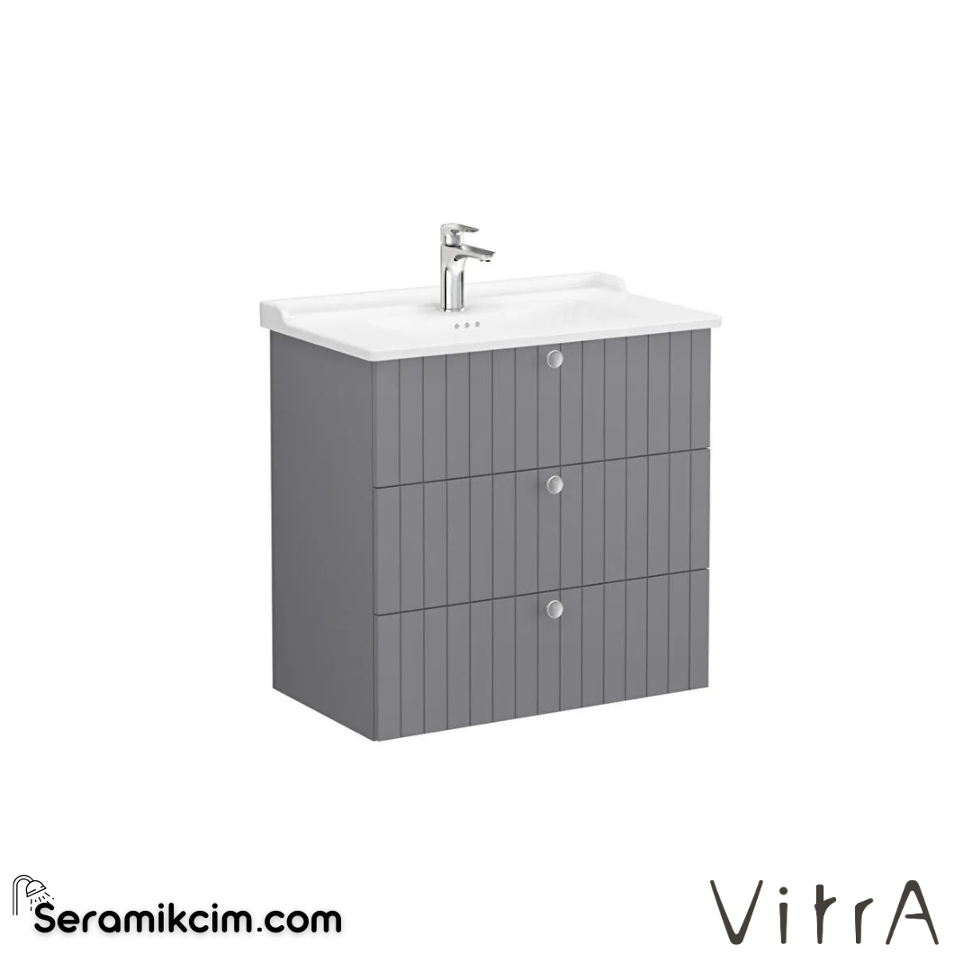 Vitra Root Groove Lavabo Dolabı, Üç Çekmeceli, 80 Cm, Mat Gri, Klasik Lavabolu - 69508