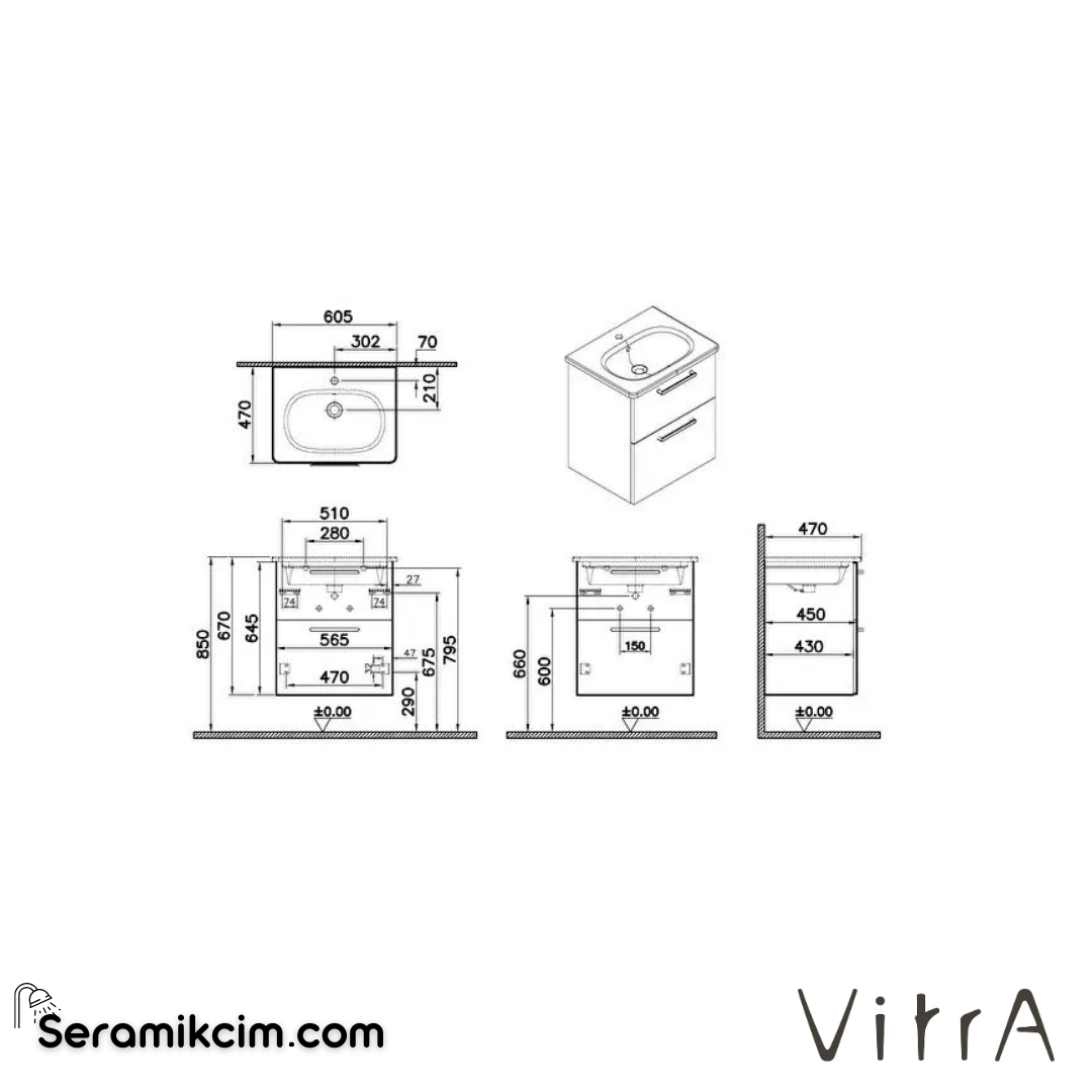 Vitra Root Lavabo Dolabı, İki Çekmeceli, 60 Cm, Parlak Beyaz, Yuvarlak Lavabolu - 66295