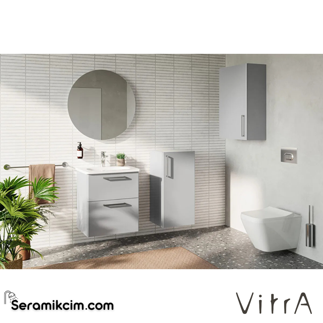 Vitra Root Lavabo Dolabı, İki Çekmeceli, 60 Cm, Parlak İnci Grisi, Yuvarlak Lavabolu - 66299