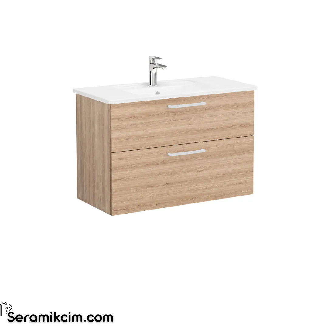 Vitra Root Lavabo Dolabı, İki Çekmeceli, 100 Cm, Doğal Meşe, Köşeli Lavabolu