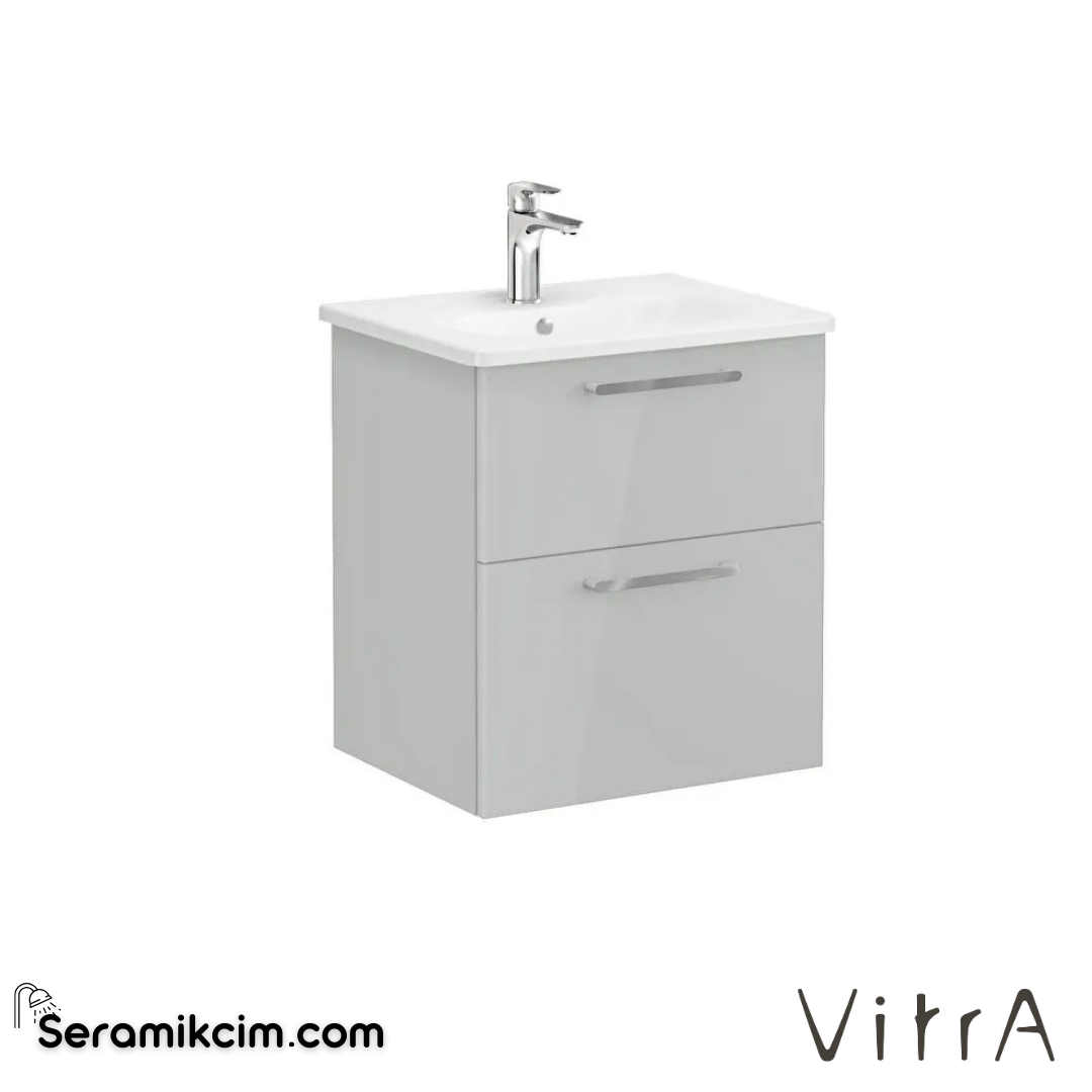 Vitra Root Lavabo Dolabı, İki Çekmeceli, 60 Cm, Parlak İnci Grisi, Yuvarlak Lavabolu - 66299