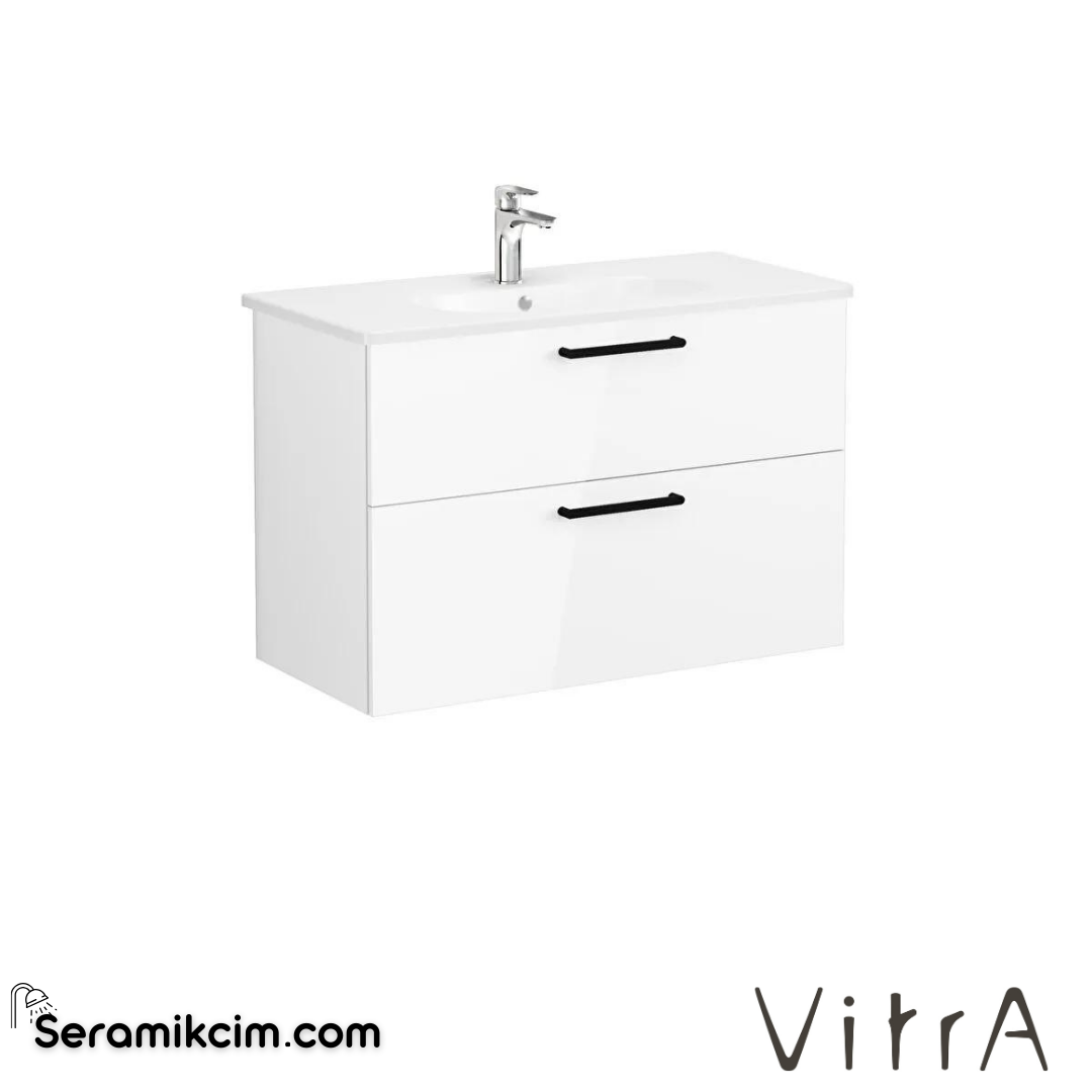 Vitra Root Lavabo Dolabı, İki Çekmeceli, 100 Cm, Parlak Beyaz, Yuvarlak Lavabolu - 68313