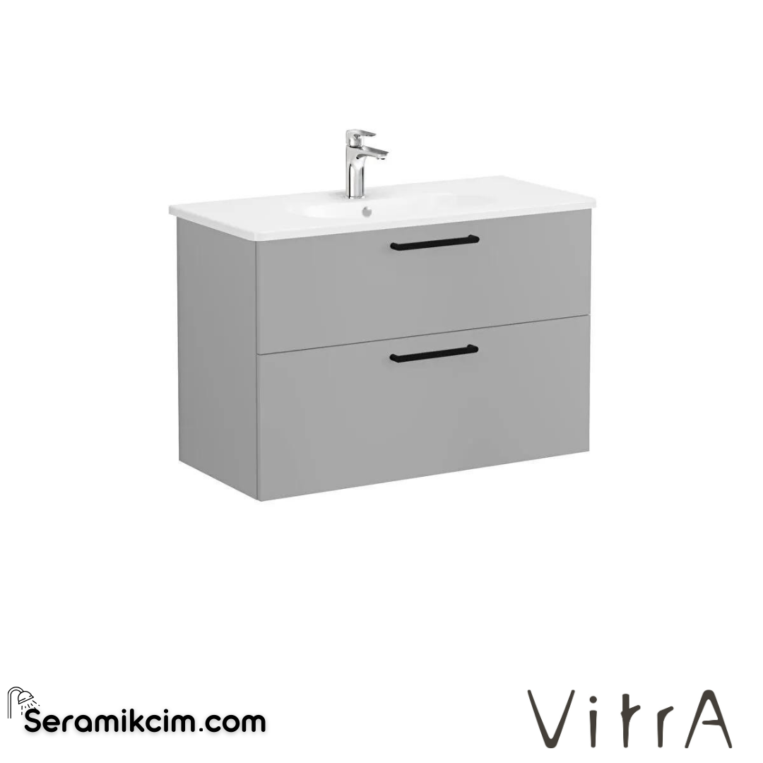 Vitra Root Lavabo Dolabı, İki Çekmeceli, 100 Cm, Mat Kaya Gri, Yuvarlak Lavabolu - 68317