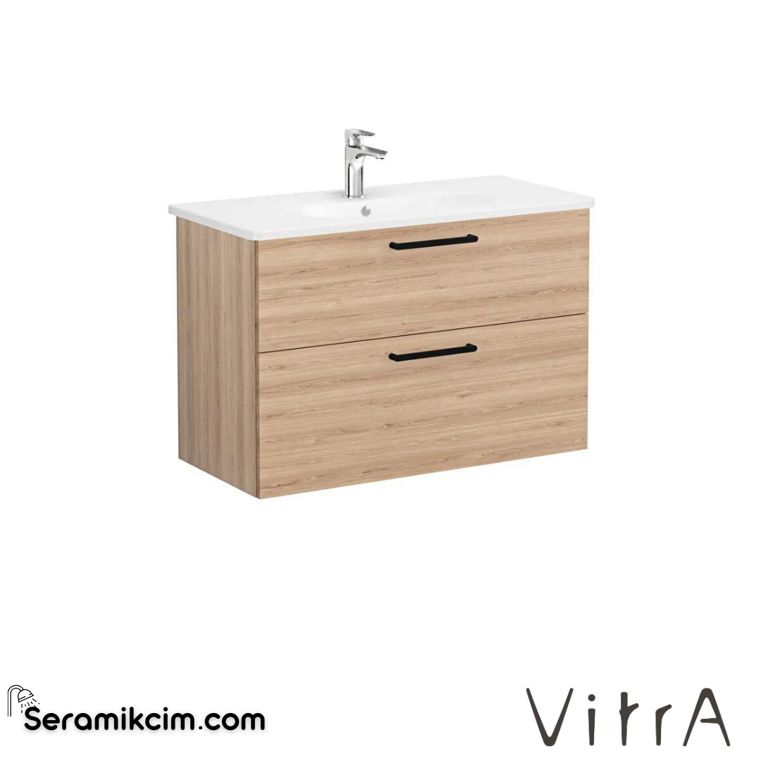 Vitra Root Lavabo Dolabı, İki Çekmeceli, 100 Cm, Doğal Meşe, Yuvarlak Lavabolu - 68320