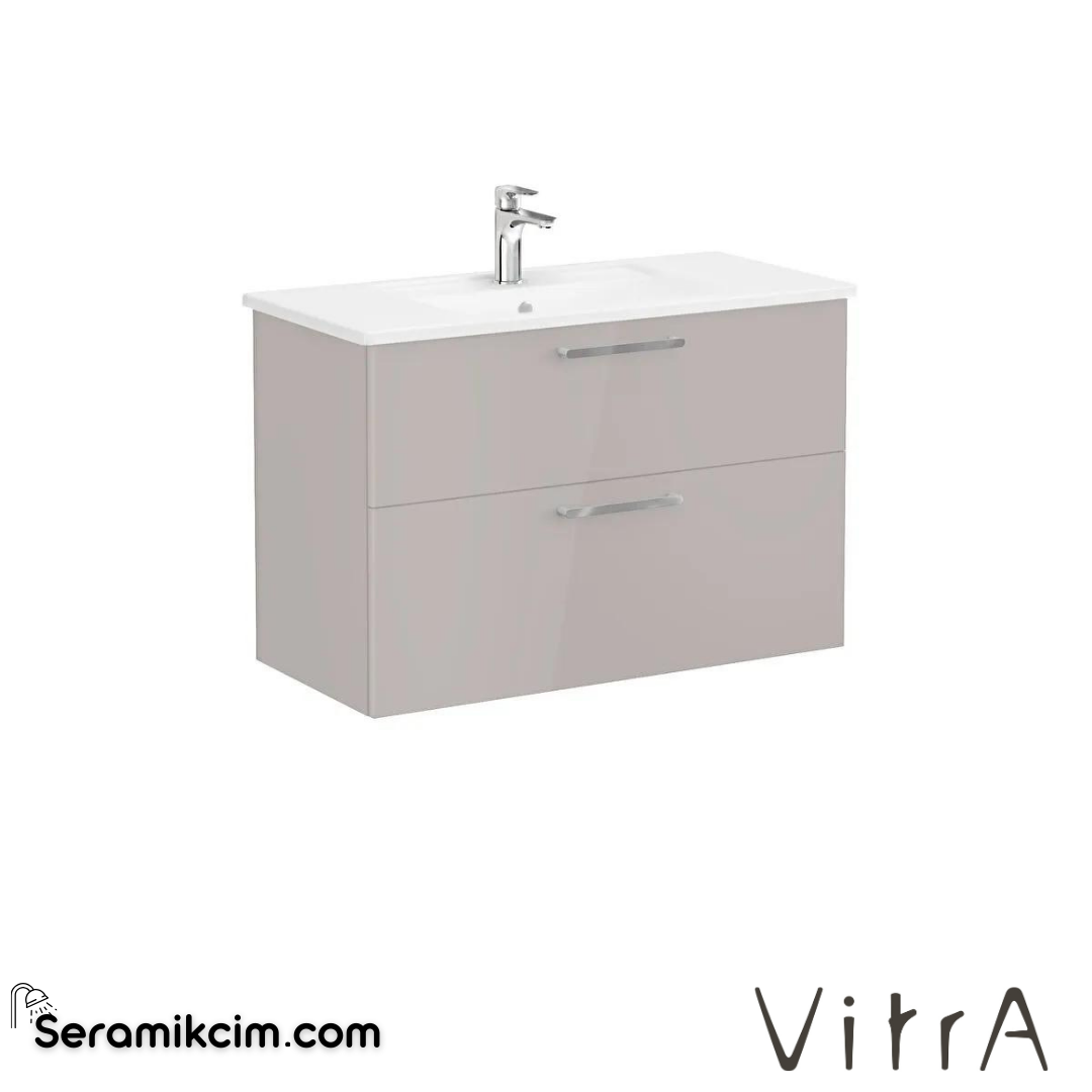 Vitra Root Lavabo Dolabı, İki Çekmeceli, 100 Cm, Parlak Sahra Beji, Köşeli Lavabolu - 68306