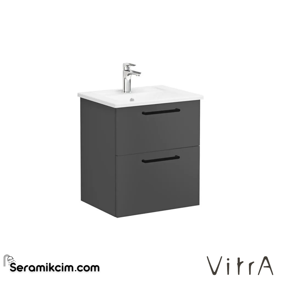 Vitra Root Lavabo Dolabı, İki Çekmeceli, 60 Cm, Mat Fırtına Gri, Köşeli Lavabolu - 68269