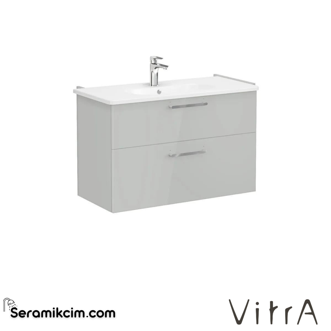 Vitra Root Lavabo Dolabı, İki Çekmeceli, 100 Cm, Parlak İnci Grisi, Yuvarlak Lavabolu - 68314