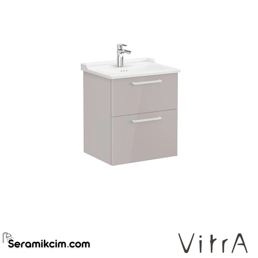 Vitra Root Lavabo Dolabı, İki Çekmeceli, 60 Cm, Parlak Sahra Beji, Klasik Lavabolu - 68278