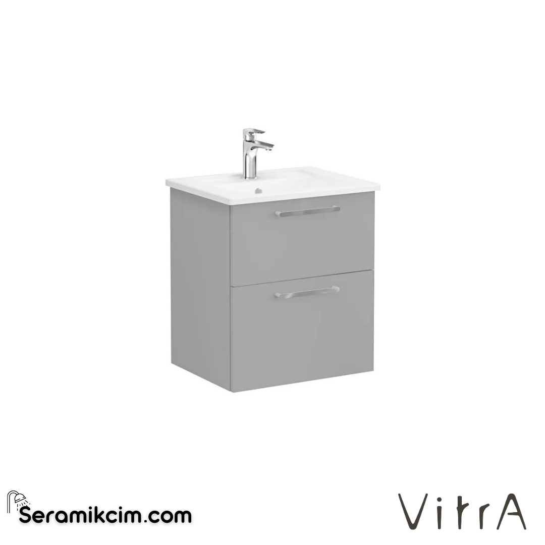 Vitra Root Lavabo Dolabı, İki Çekmeceli, 60 Cm, Mat Kaya Gri, Köşeli Lavabolu - 68268